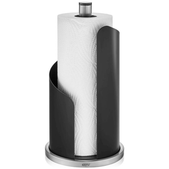 GEFU CURVE Küchenrollenhalter Ø 15,6 - Höhe 30 cm - schwarz-silber